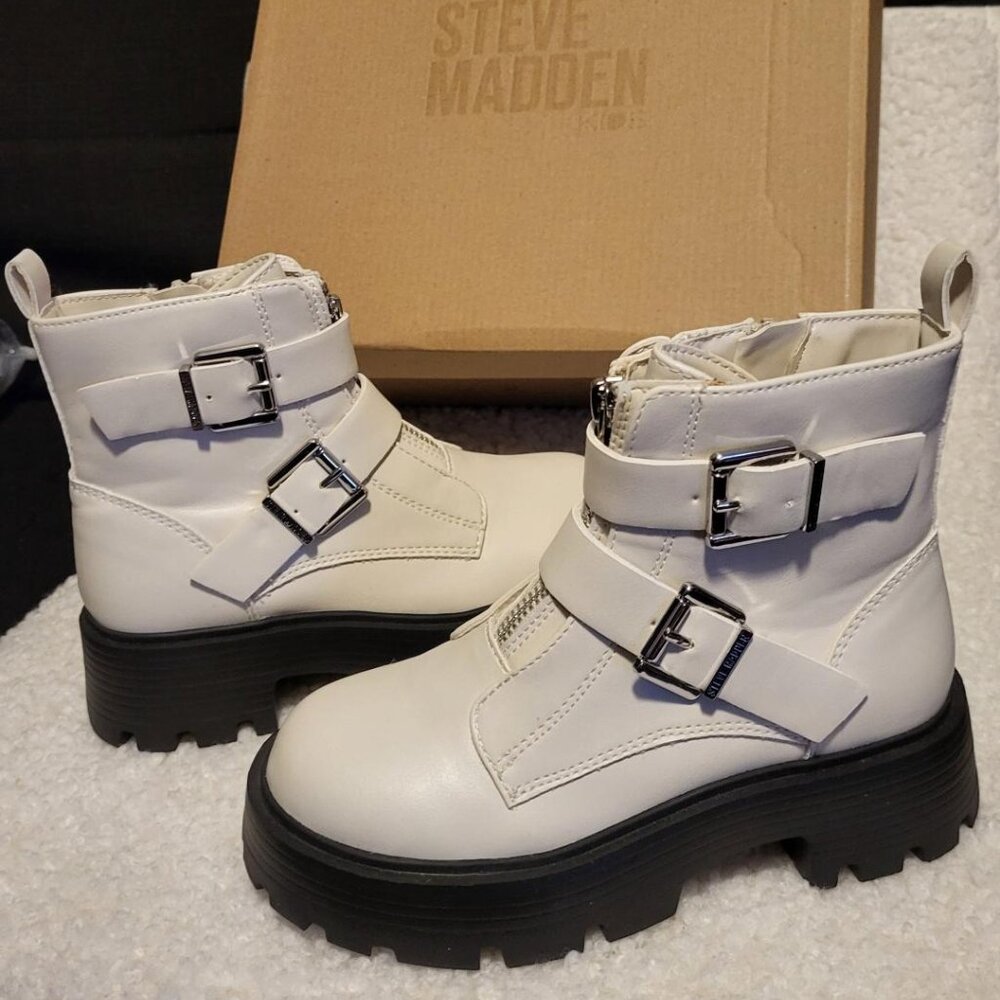 "STEVE MADDEN" LITTLE GIRL PEARL WHITE 2-BUCKLE ZIP BOOTS - SIZE 13 [NWOT]